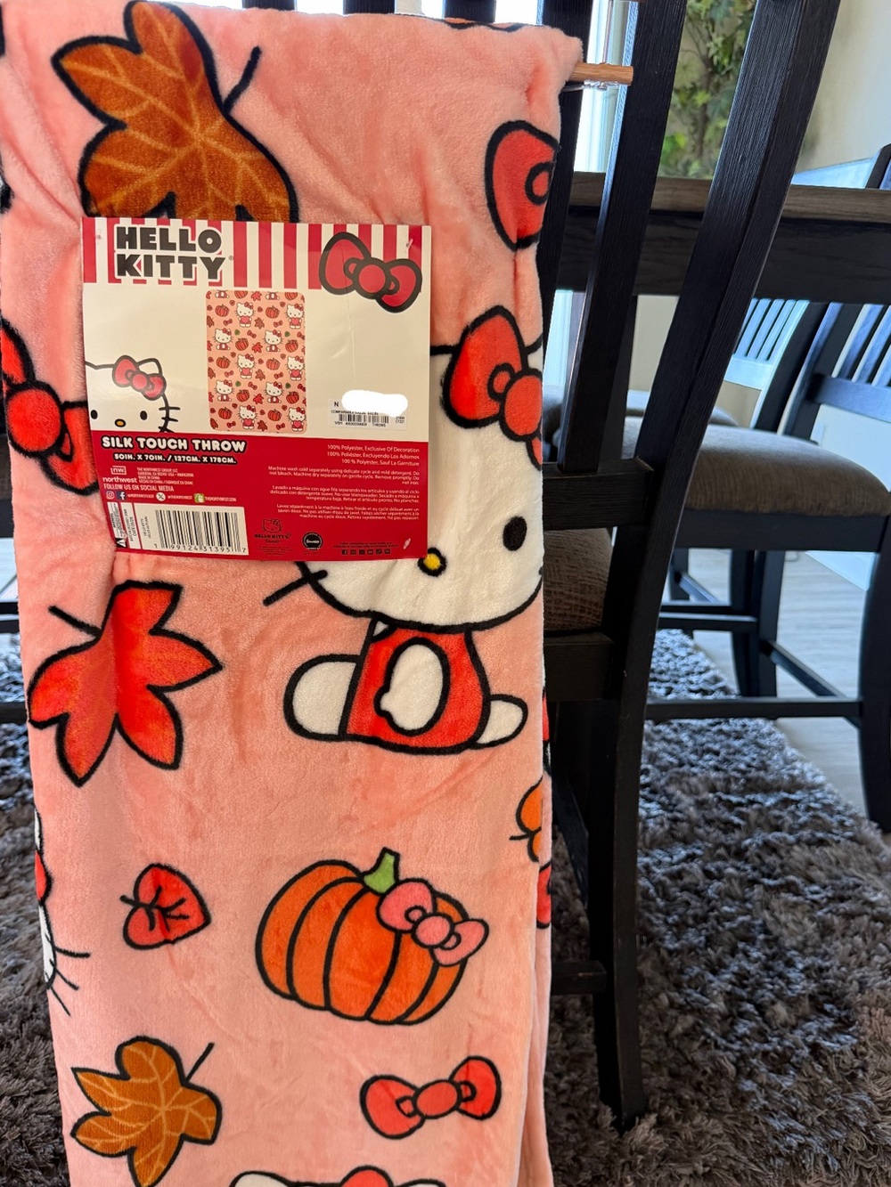 Hello Kitty Pink Pumpkin & Leaf Plush Throw Blanket